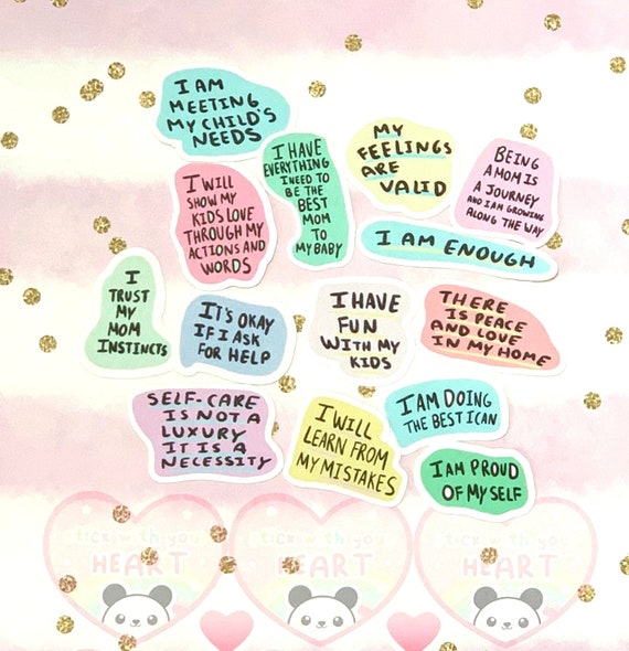 Mini Positive Affirmation Set, Mental Health Sticker Bundle, Cute