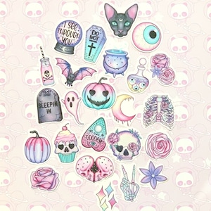 30 Pack Paper Pastel Goth Creepy Halloween Stickers