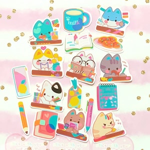 30 Pack Paper Kawaii Kitten School Stickers