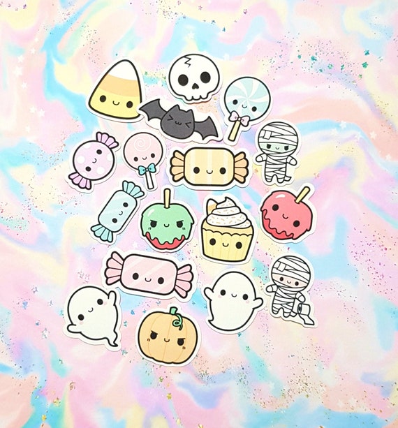 40 Pack Paper Kawaii Halloween Candy Stickers Etsy