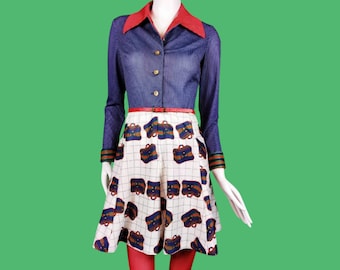 Vintage 60s Mod Mini Dress: Novelty Handbag Print, Size S