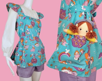 Vintage 60s Psychedelic Blouse: Rainbow Novelty Print Smock, Butterfly Sleeves