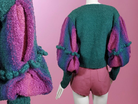 Unique vintage wool sweater bouclé knit mutton sl… - image 1