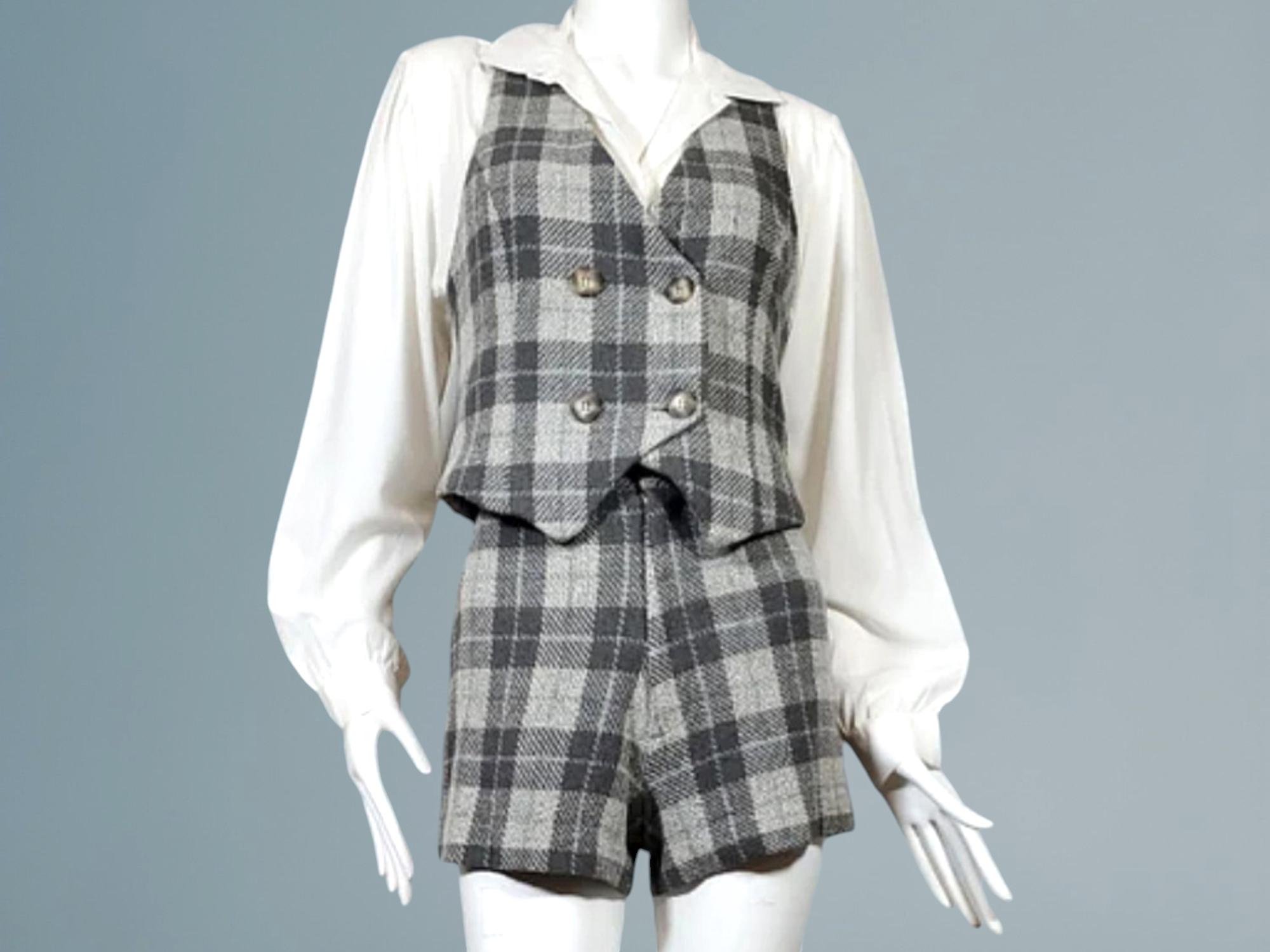 Georges Marciano Vintage Suit Piece Plaid Shorts Vest Late