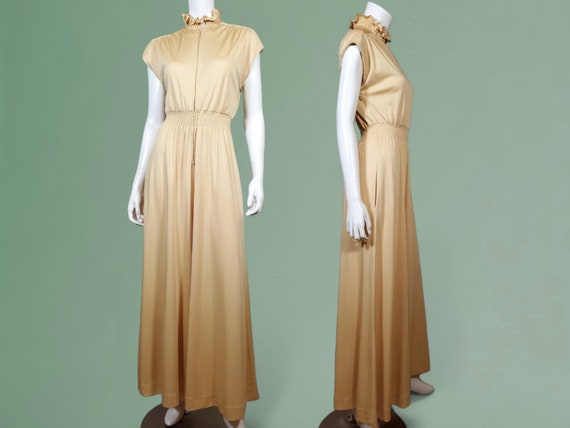Large 1970s Vanity Fair Palazzo Jumpsuit Lightweight Sexy Loungewear with Floral Jacket