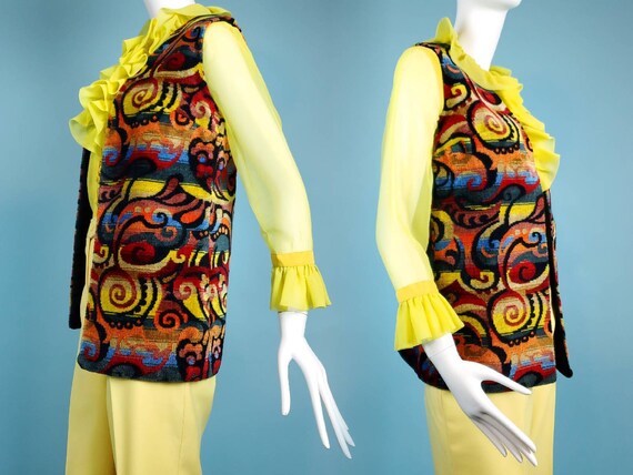 Vintage 60s velvet vest. Carpet bag vest. Mod abs… - image 3