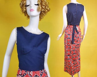 Deadstock 60s/70s dress by Liesuretown. Mod. Red, white, & blue. (Size M)