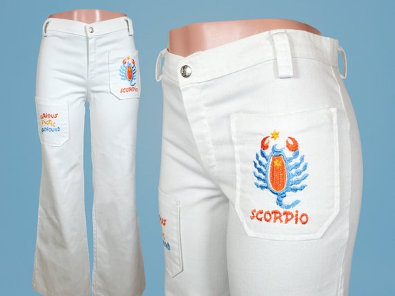 White vintage Scorpio pants jeans hiphugger bell … - image 1