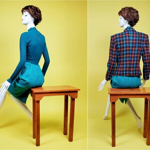 Iconic 80s power suit. Deadstock. Textured tweed. Skirt & jacket combo ensemble. Teal/multi. By Lucia La Roma. Size S image 3