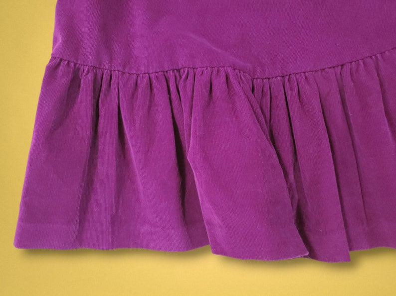 1980s skirt set unique vintage 2 piece reversible vest plum corduroy ruffled prairie below the knee gathers unique 25 waist/34 bust/XS immagine 10