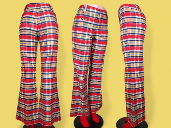 Seersucker vintage plaid pants. 60s 70s mod. Mid … - image 2