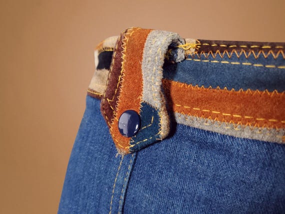 1970s leather patchwork jeans, true quintessentia… - image 14