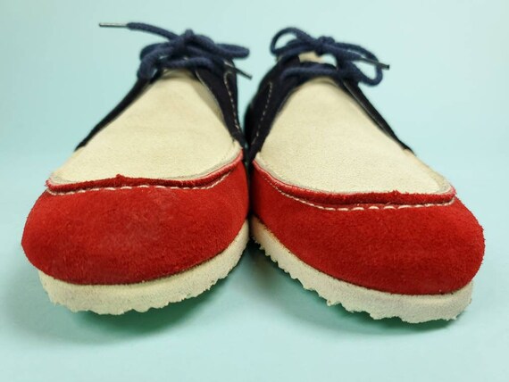Vintage mod suede loafers. 1960s. Red, white, blu… - image 5