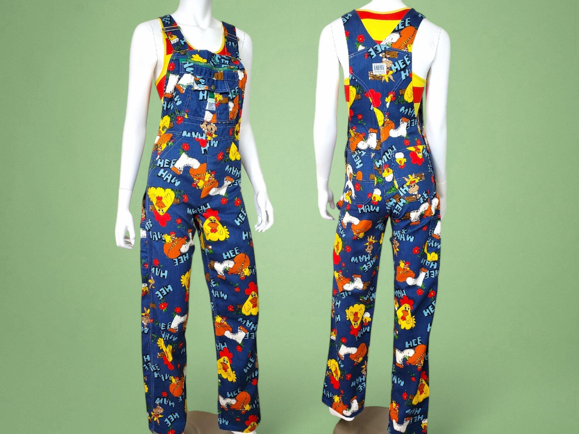 1970s Hee Haw Cartoon Overalls, Liberty Novelty Print (XS) - Etsy