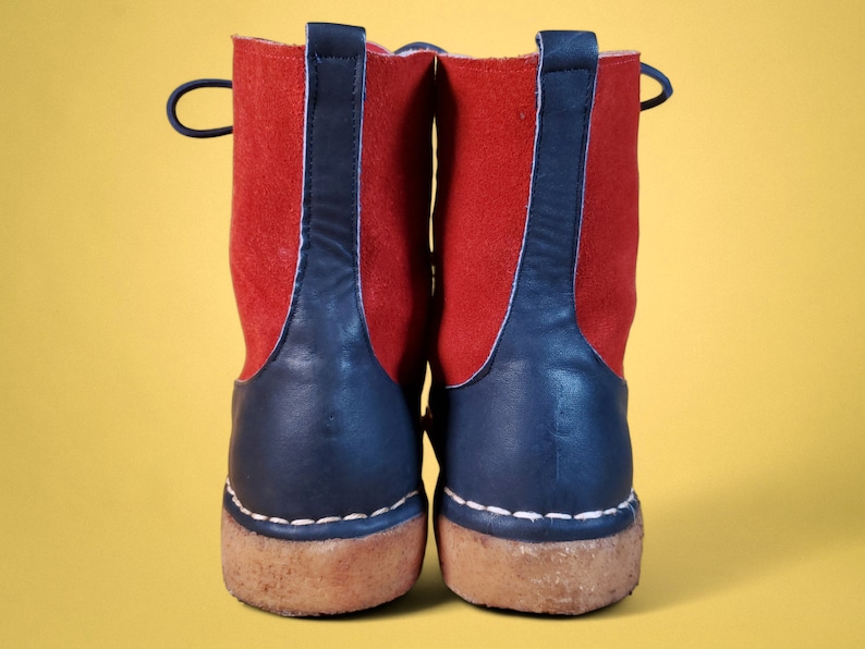 1960s leather mod boots wingtips vintage red blue suede booties ankle boots mocassins rock n roll M 8.5/W 10 image 3