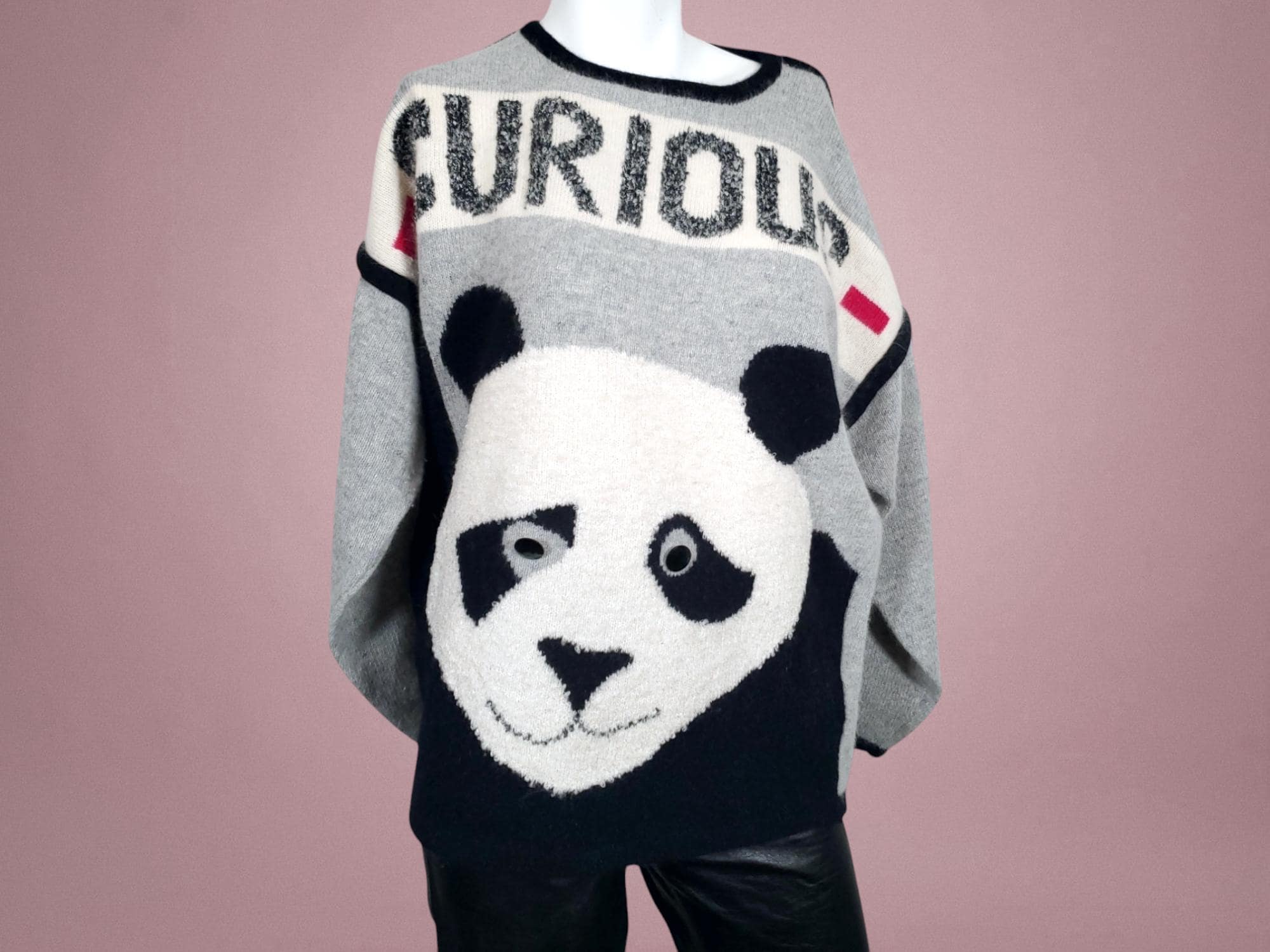 1980s Panda Sweater Vintage CURIOUS Lamb's Wool Angora Super Soft