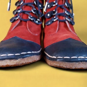 1960s leather mod boots wingtips vintage red blue suede booties ankle boots mocassins rock n roll M 8.5/W 10 image 6