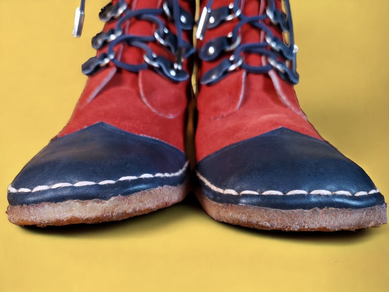 1960s leather mod boots wingtips vintage red blue suede booties ankle boots mocassins rock n roll M 8.5/W 10 image 6
