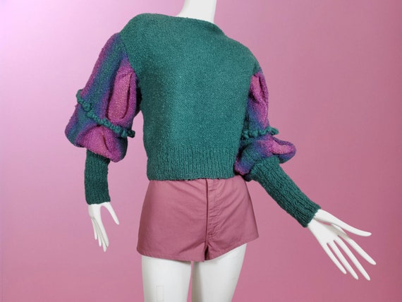 Unique vintage wool sweater bouclé knit mutton sl… - image 2