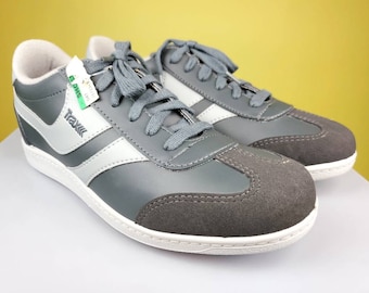 70s deadstock TRAX sneakers. All manmade vinyl. Rare color scheme. Grey & grey. Unisex. Just about perfect. (Mens 9/ Womens 10.5)