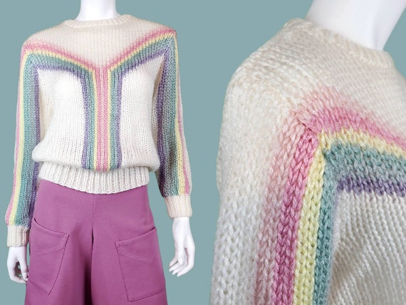 Pastel chunky rainbow sweater from the 70s. Pullo… - image 1