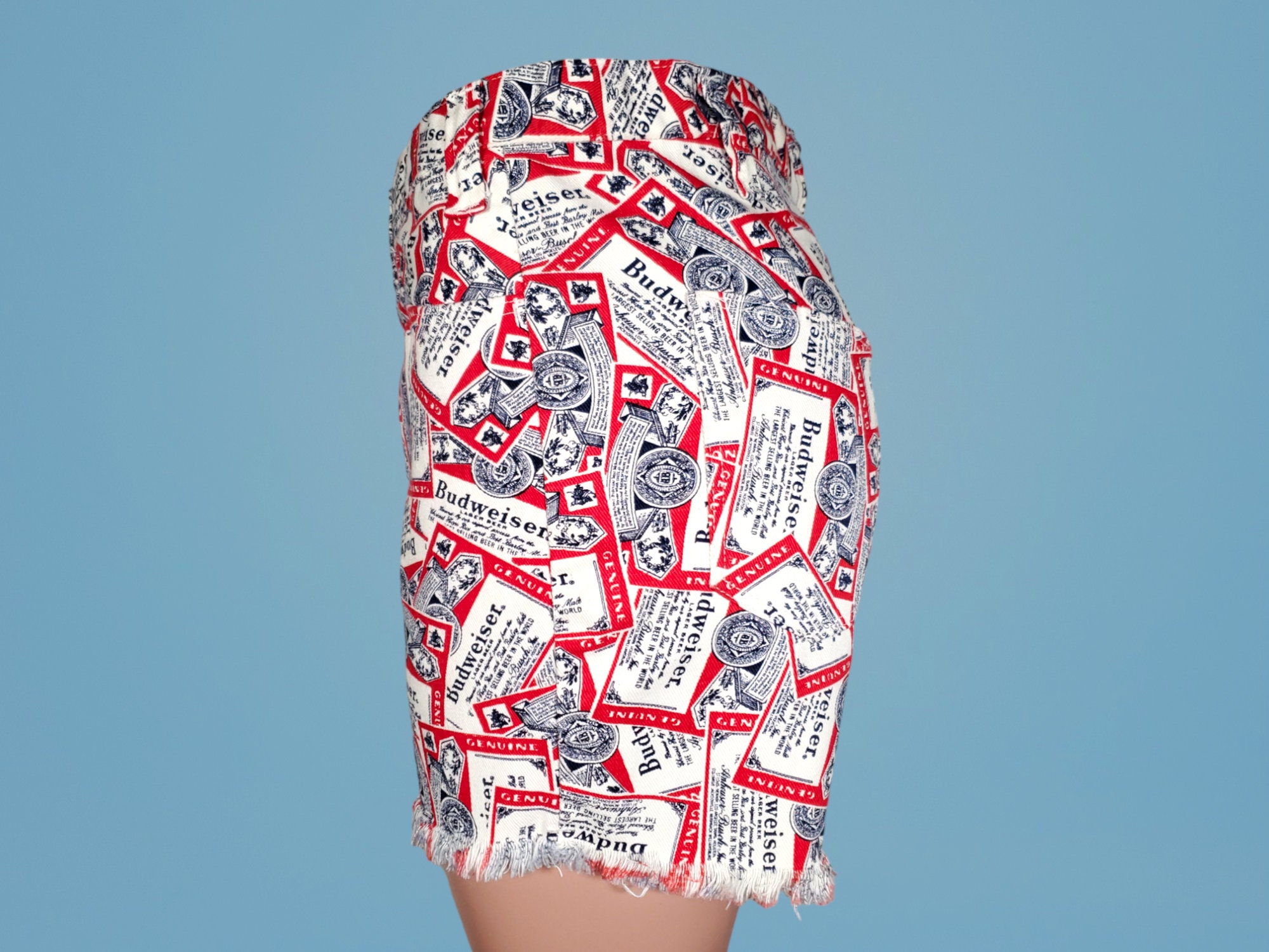 1970s Budweiser Cut off Shorts: Vintage Graphic Print, Pop