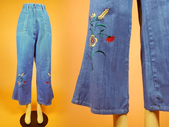 1970s Embroidered Bell Bottom Jeans. Plus Size 3426. | Etsy