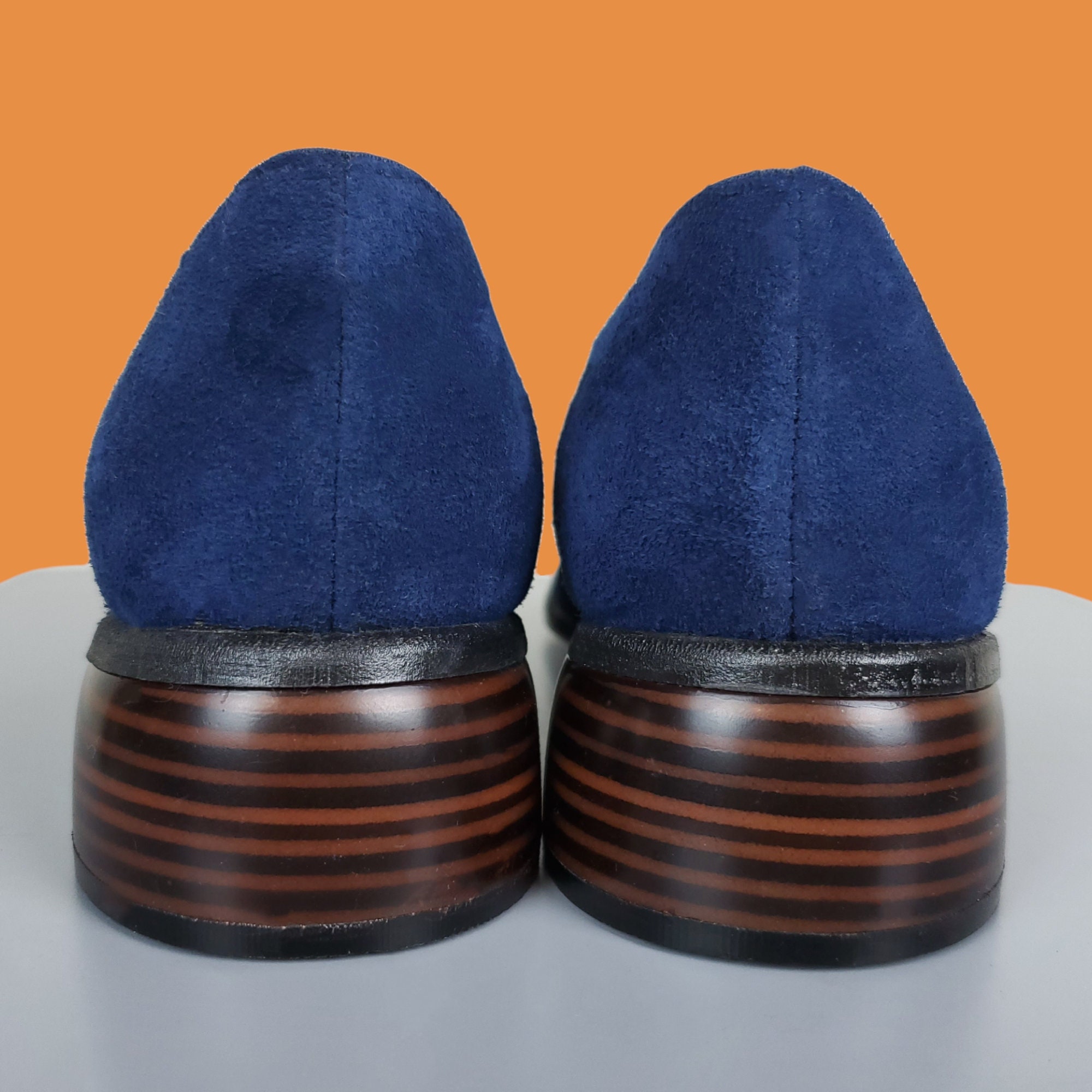 Vintage 1960s Blue Suede Oxfords: Mod Dress Shoes (7 Slim  display picture 2