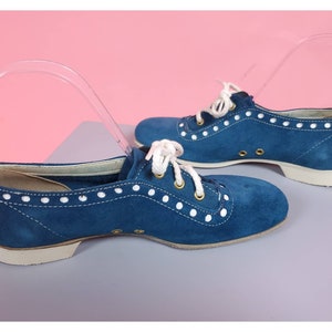 1960s Mod Lace-up Shoes. Blue Suede Vintage Bowling Shoes. 60s Oxfords ...