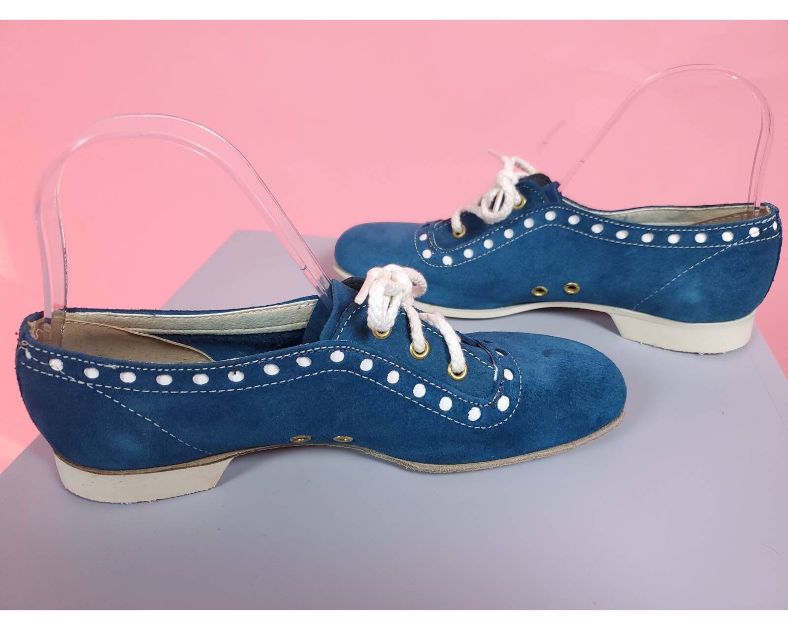 1960s Mod Lace-up Shoes. Blue Suede Vintage Bowling Shoes 1960s Mod Lace-up Shoes. Blue Suede Vintage Bowling Shoes