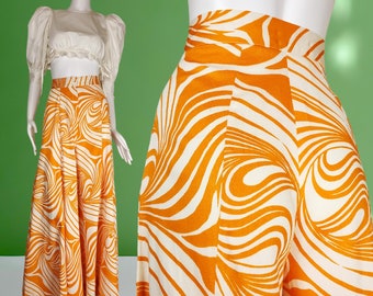 Psychedelic 1960s vintage pants. Extreme wide legs, high rise. Orange & cream. Creamsicle. 60s mod. Candy swirly op art. (26/27 X 31)