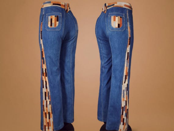 1970s leather patchwork jeans, true quintessentia… - image 5