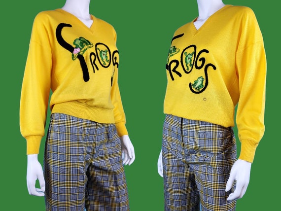 Vintage FROGS sweater! Playful yellow pullover ap… - image 2