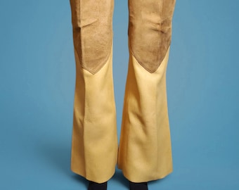 1960s 70s leather pants, male/men, true vintage, rock n' roll, custom made, two-toned: 32 x 33