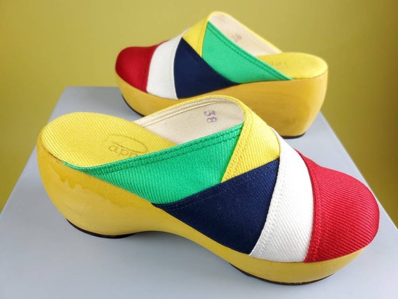 Vintage 60s Mod Colorblock Clogs by Pappagallo (S… - image 7