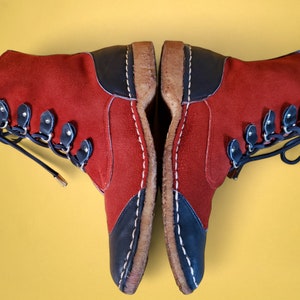 1960s leather mod boots wingtips vintage red blue suede booties ankle boots mocassins rock n roll M 8.5/W 10 image 4