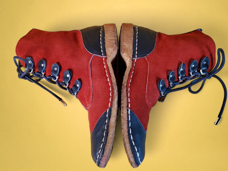 1960s leather mod boots wingtips vintage red blue suede booties ankle boots mocassins rock n roll M 8.5/W 10 image 4