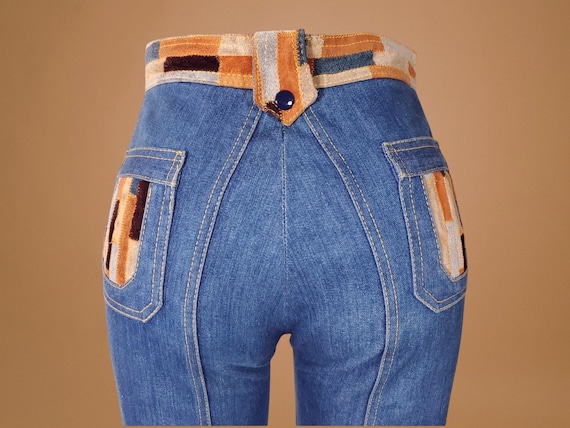 1970s leather patchwork jeans, true quintessentia… - image 12