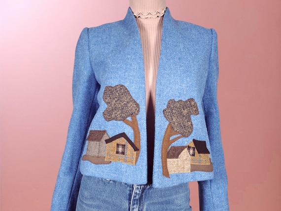 Vintage Wool Patchwork Jacket: 1980s Novelty cott… - image 1