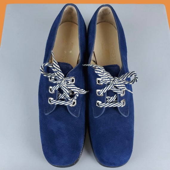 Vintage 1960s Blue Suede Oxfords: Mod Dress Shoes (7 Slim  display picture 2