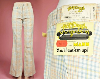 Deadstock 70s plaid pants. Novelty vintage. Spring pastels.  By Hot Dogs! S/XS