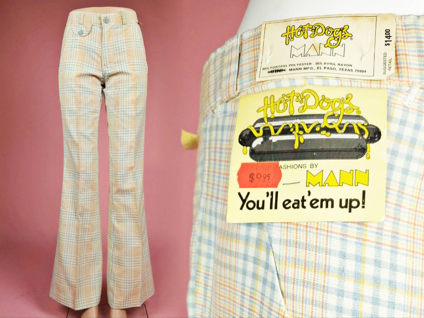 70s vintage check poly pants ポリパンツ Deadstock 70s Plaid Pants. Novelty Vintage. Spring Pastels. by Hot