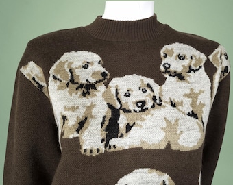 Vintage Wool Puppy Sweater, 1980s Japanese Knit, Oversized Fit