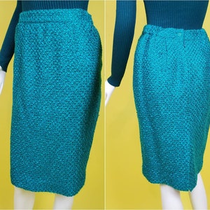 Iconic 80s power suit. Deadstock. Textured tweed. Skirt & jacket combo ensemble. Teal/multi. By Lucia La Roma. Size S image 5