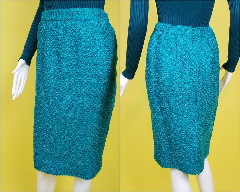 Iconic 80s power suit. Deadstock. Textured tweed. Skirt & jacket combo ensemble. Teal/multi. By Lucia La Roma. Size S image 5