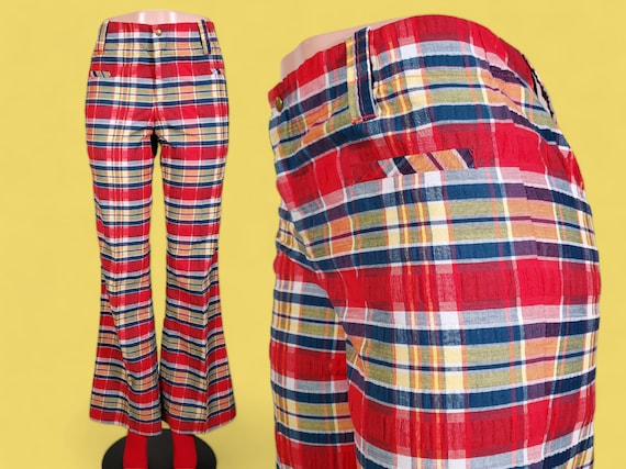 Seersucker vintage plaid pants. 60s 70s mod. Mid … - image 1