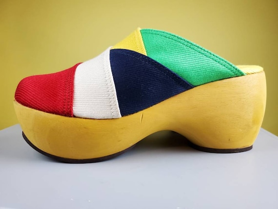Vintage 60s Mod Colorblock Clogs by Pappagallo (S… - image 2