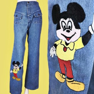 Vintage 70s Mickey Mouse Wrangler Jeans: Embroidered Cartoon Denim