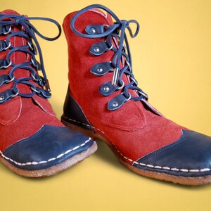 1960s leather mod boots wingtips vintage red blue suede booties ankle boots mocassins rock n roll M 8.5/W 10 image 1