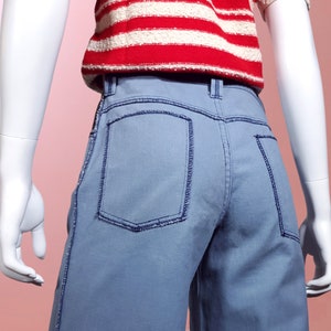 Wide leg 70s jeans Sears Jr Bazaar vintage overlocked stitching serged  seams light brushed cotton mid low (actual 29 x 31)